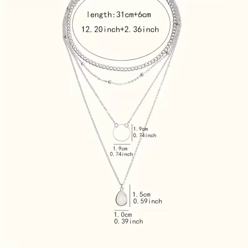 Multi Layer Silver Pendant Chain Necklace Teardrop Crystal Charm Collar Choker